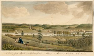 En utsikt over Greenbush på Hudson River nær Albany, i provinsen New York, 1766 (wc og svart blekk over grafitt på papir)